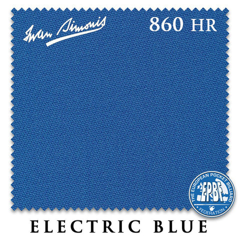 9 ft Simonis 860HR Electric Blue Pool Table Cloth with 6 Pre-Cut Rails