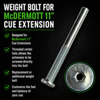 McDermott 1/2" Weight Bolt for McDermott 11" Cue Extension, Precision Machined, Threaded Center Hole