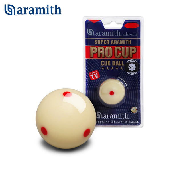 Super Aramith Pro-Cup Snooker Cue Ball 2 1/16" 6 Red Dots in a blister