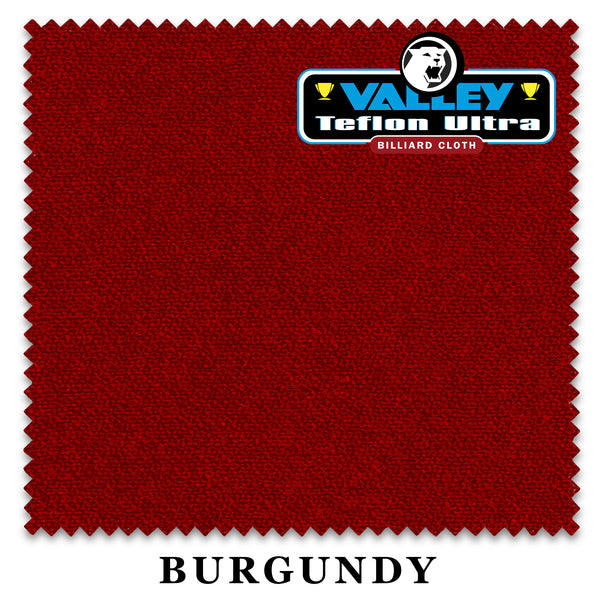 10 ft Championship Valley Teflon® Ultra Burgundy Pool Table Cloth with 6 Pre-Cut Rails