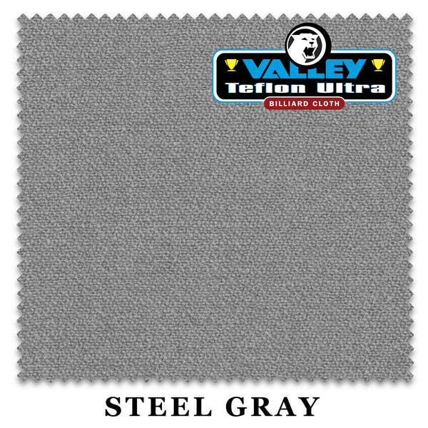 10 ft Championship Valley Teflon® Ultra Steel Gray Pool Table Cloth with 6 Pre-Cut Rails