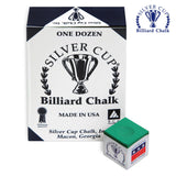 Silver Cup Billiard Chalk Tournament Green 12 pcs